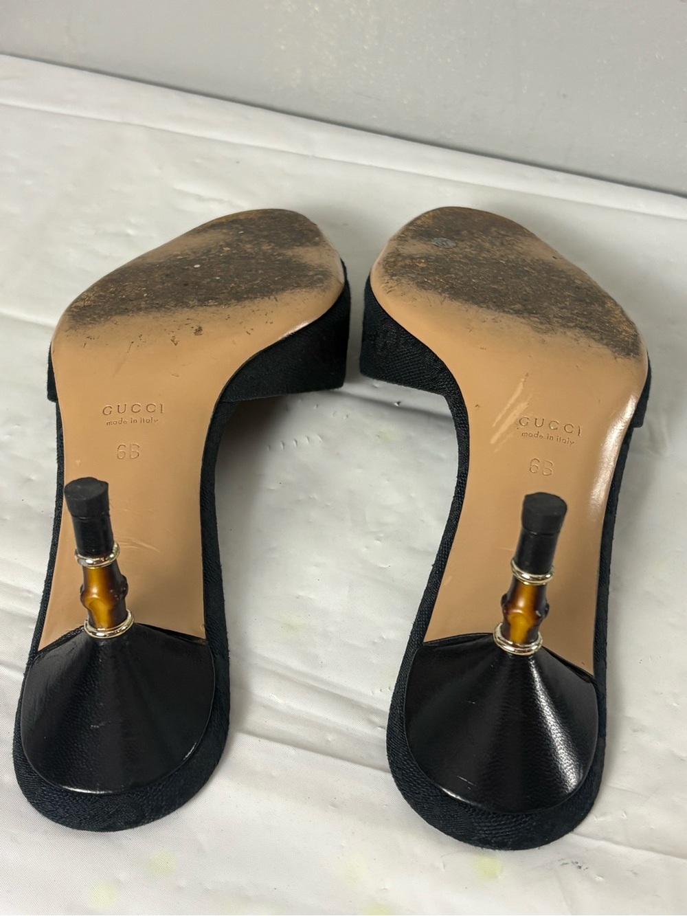 Gucci Black Open-Toe monogram black with Bamboo Heel Detail - Picture 12 of 16